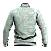 Pastel Green Kahili Quilt Hawaii Baseball Jacket Tropical Flower Seamless Half Style