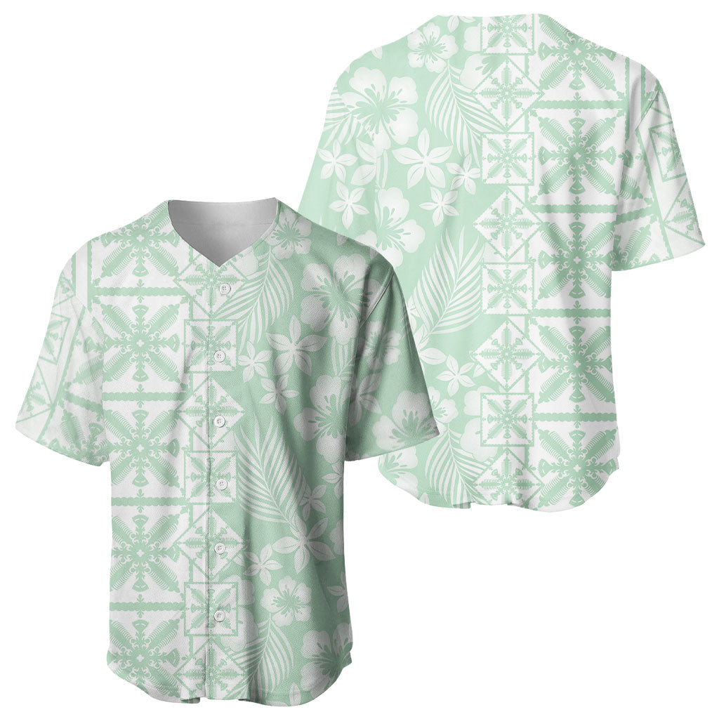 Pastel Green Kahili Quilt Hawaii Baseball Jersey Tropical Flower Seamless Half Style