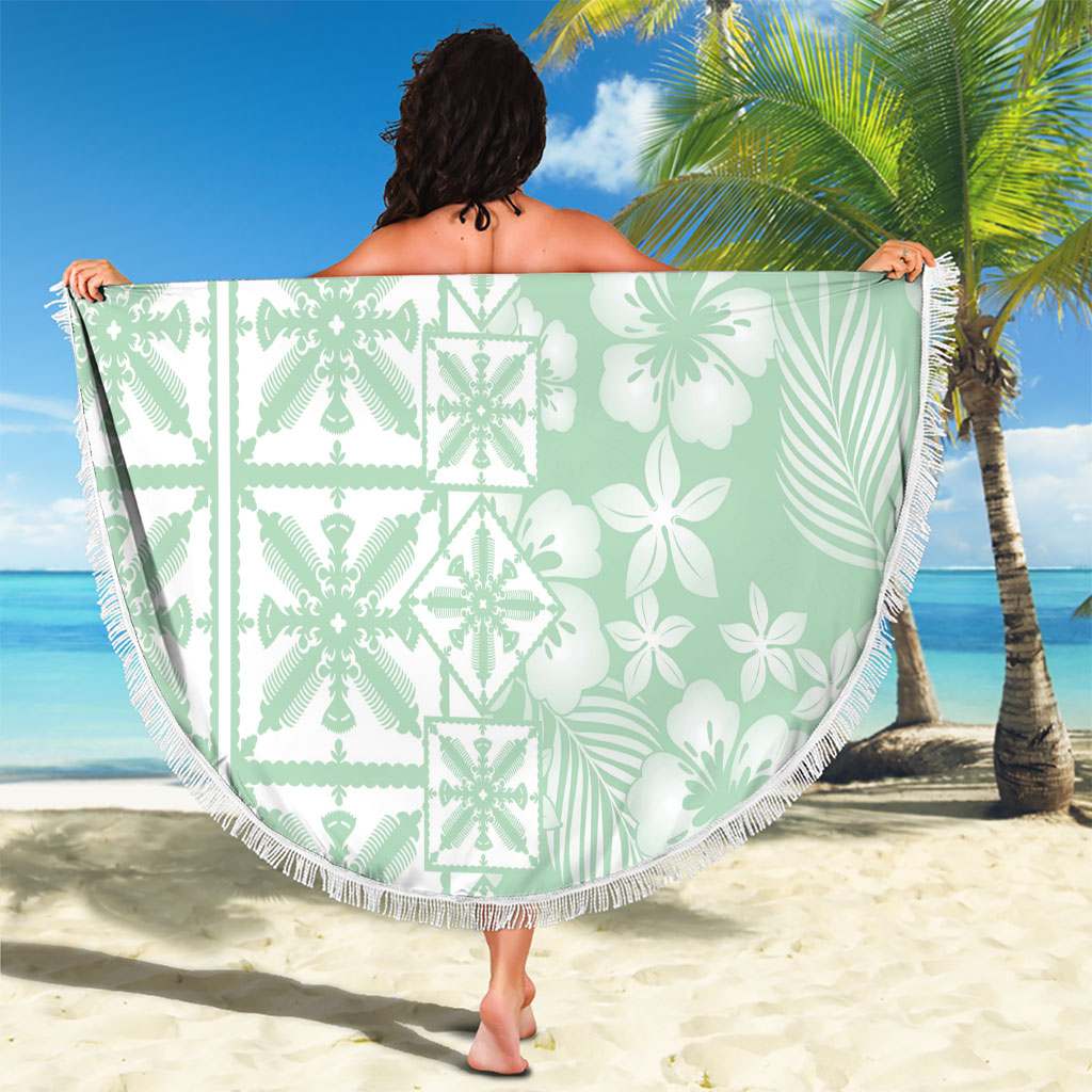 Pastel Green Kahili Quilt Hawaii Beach Blanket Tropical Flower Seamless Half Style