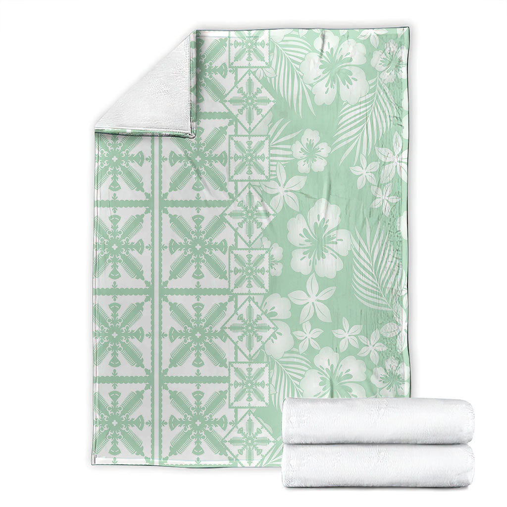 Pastel Green Kahili Quilt Hawaii Blanket Tropical Flower Seamless Half Style