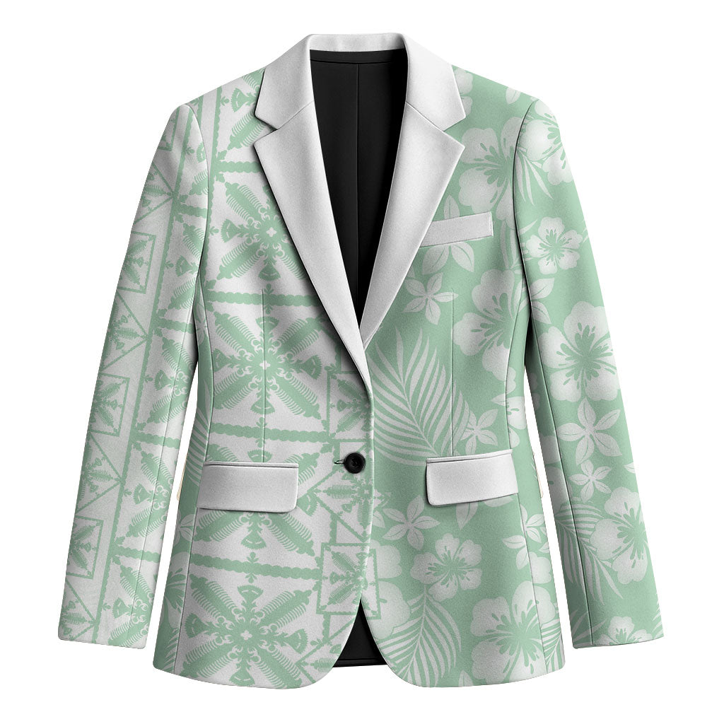 Pastel Green Kahili Quilt Hawaii Blazer Tropical Flower Seamless Half Style