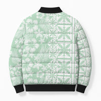 Pastel Green Kahili Quilt Hawaii Bomber Puffer Jacket Tropical Flower Seamless Half Style