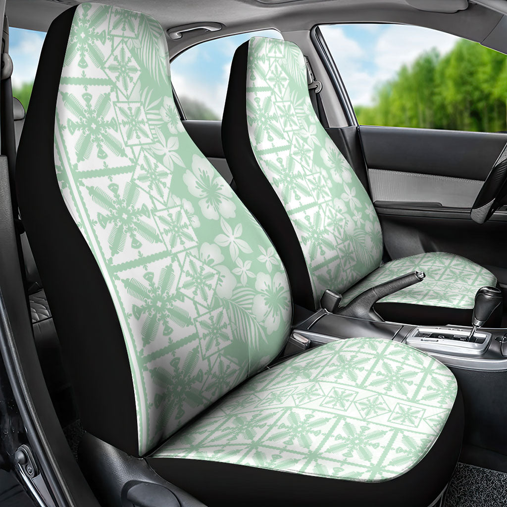Pastel Green Kahili Quilt Hawaii Car Seat Cover Tropical Flower Seamless Half Style