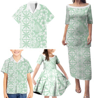 Pastel Green Kahili Quilt Hawaii Family Matching Puletasi and Hawaiian Shirt Tropical Flower Seamless Half Style LT14 - Polynesian Pride