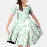 Pastel Green Kahili Quilt Hawaii Family Matching Summer Maxi Dress and Hawaiian Shirt Tropical Flower Seamless Half Style LT14 Daughter's Dress Green - Polynesian Pride