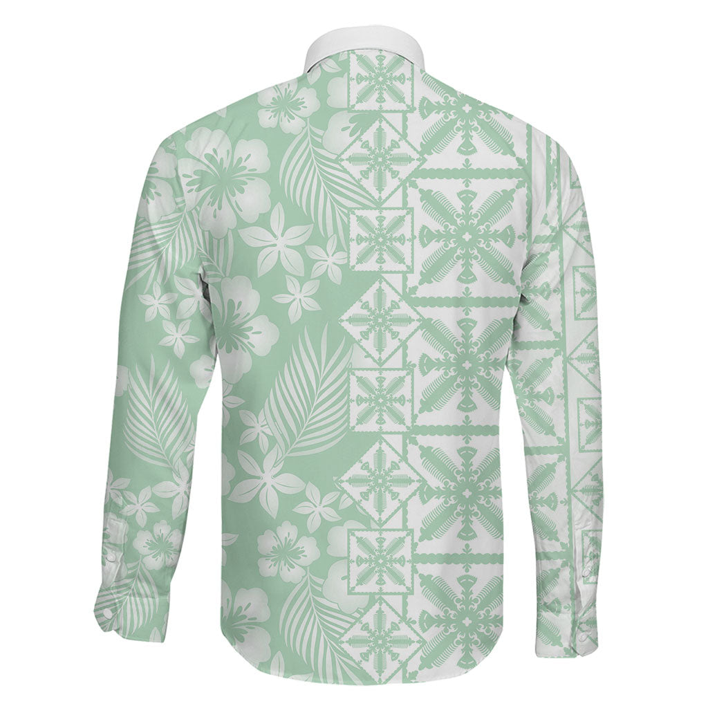 Pastel Green Kahili Quilt Hawaii Family Matching Summer Maxi Dress and Hawaiian Shirt Tropical Flower Seamless Half Style LT14 - Polynesian Pride