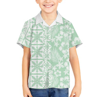 Pastel Green Kahili Quilt Hawaii Family Matching Summer Maxi Dress and Hawaiian Shirt Tropical Flower Seamless Half Style LT14 Son's Shirt Green - Polynesian Pride