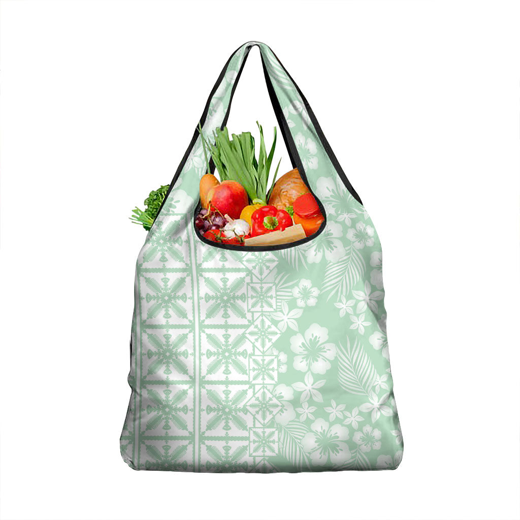 Pastel Green Kahili Quilt Hawaii Grocery Bag Tropical Flower Seamless Half Style