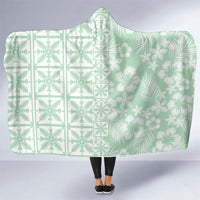 Pastel Green Kahili Quilt Hawaii Hooded Blanket Tropical Flower Seamless Half Style