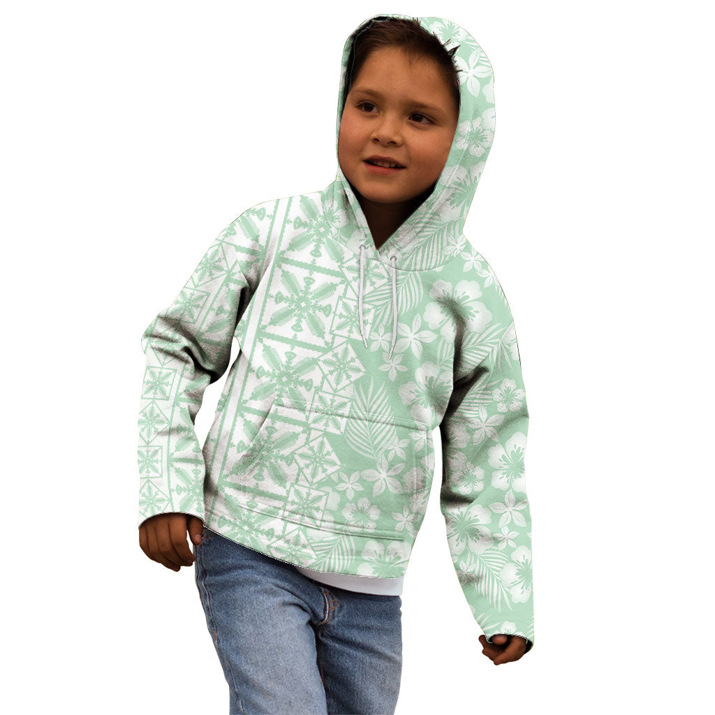 Pastel Green Kahili Quilt Hawaii Kid Hoodie Tropical Flower Seamless Half Style