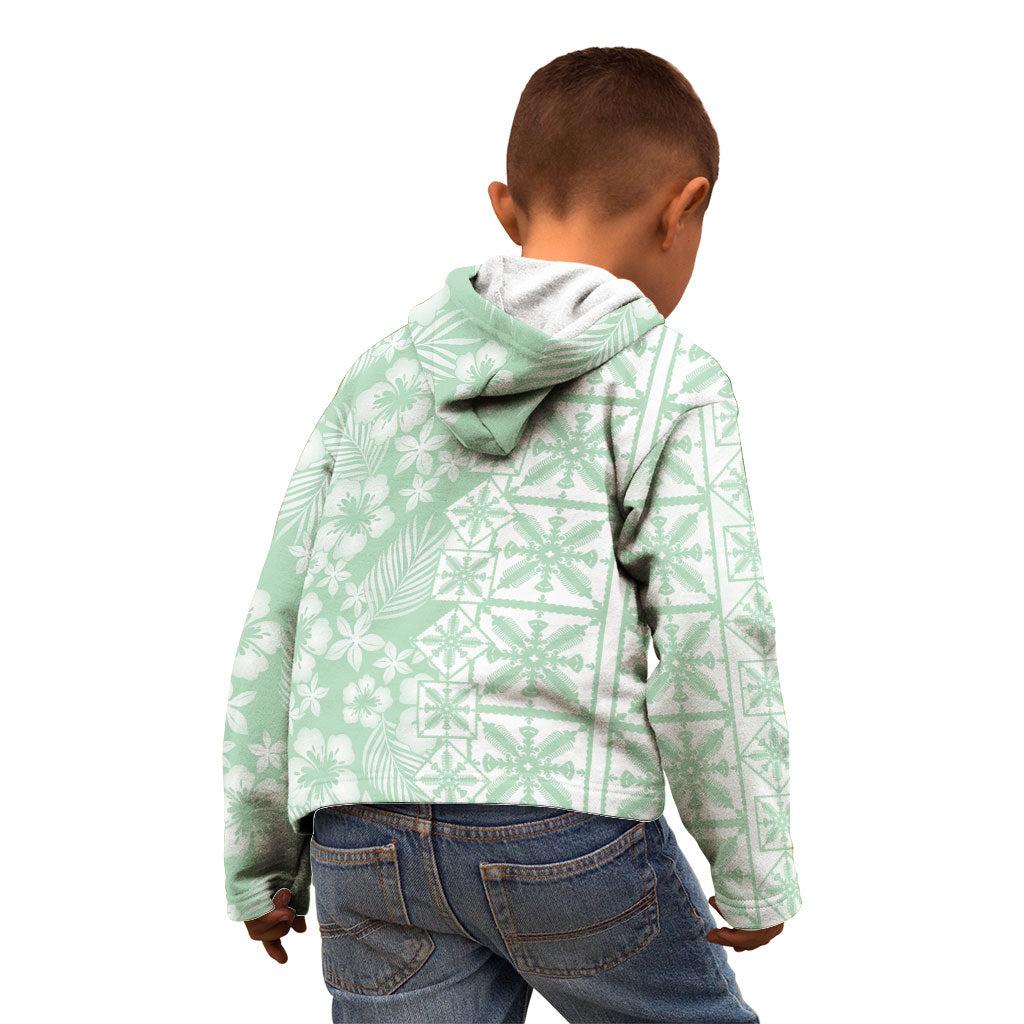 Pastel Green Kahili Quilt Hawaii Kid Hoodie Tropical Flower Seamless Half Style