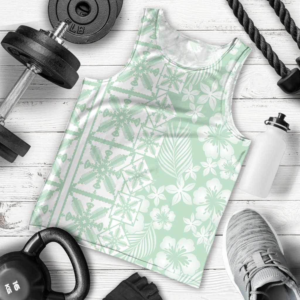 Pastel Green Kahili Quilt Hawaii Men Tank Top Tropical Flower Seamless Half Style