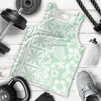 Pastel Green Kahili Quilt Hawaii Men Tank Top Tropical Flower Seamless Half Style
