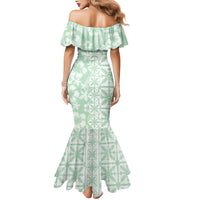 Pastel Green Kahili Quilt Hawaii Mermaid Dress Tropical Flower Seamless Half Style