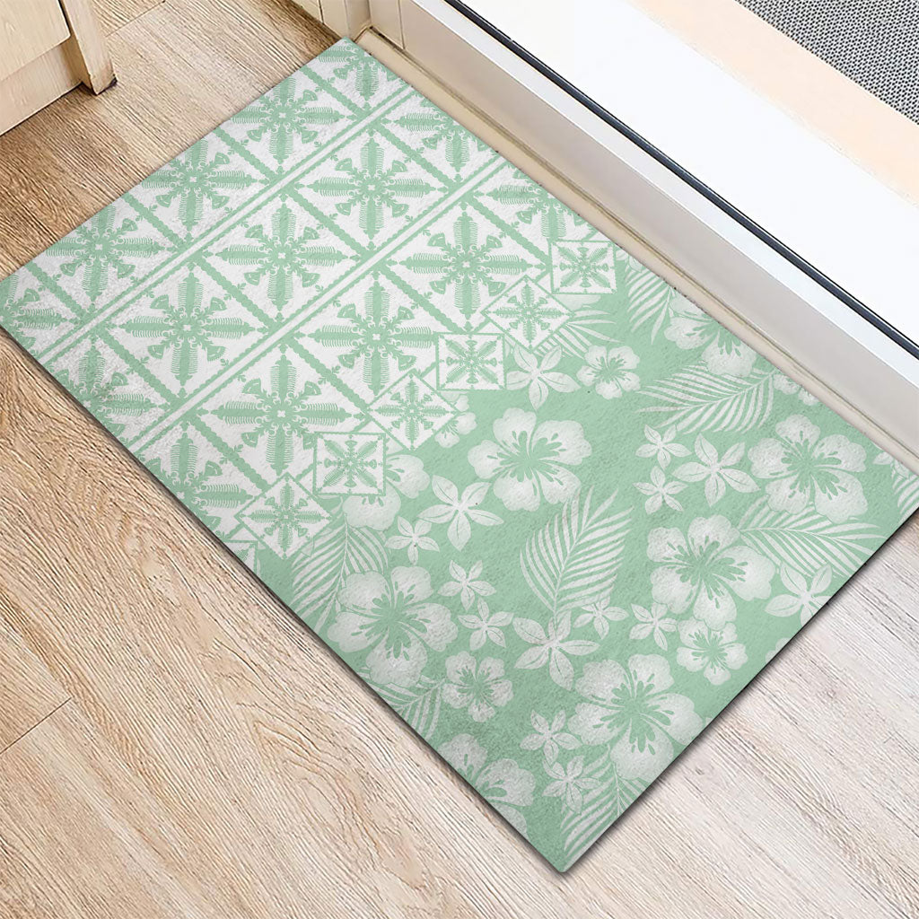 Pastel Green Kahili Quilt Hawaii Rubber Doormat Tropical Flower Seamless Half Style