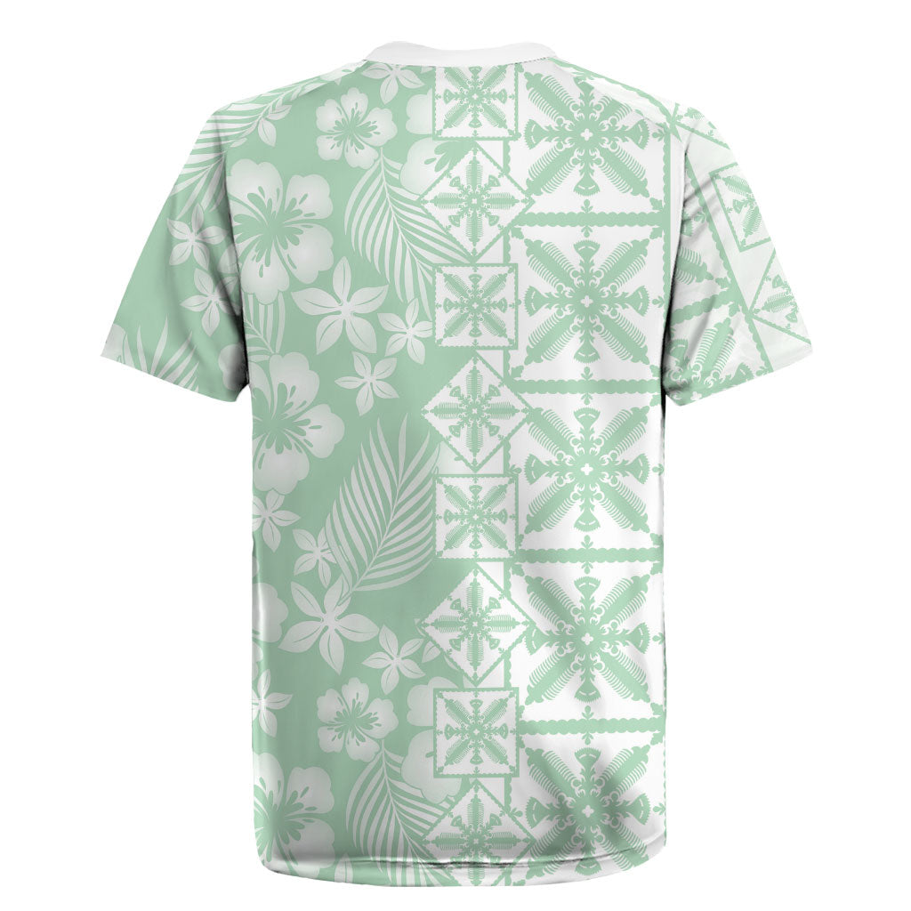 Pastel Green Kahili Quilt Hawaii Rugby Jersey Tropical Flower Seamless Half Style