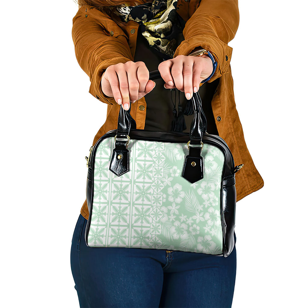 Pastel Green Kahili Quilt Hawaii Shoulder Handbag Tropical Flower Seamless Half Style