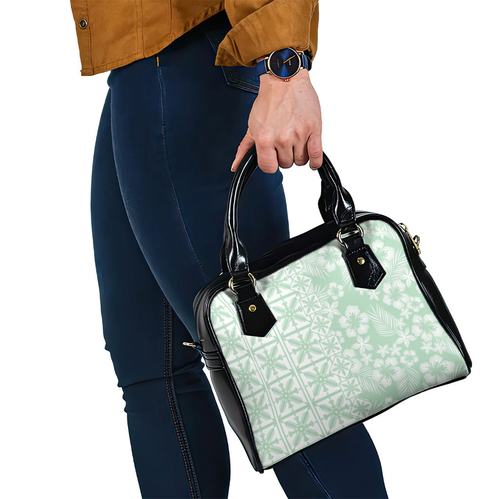 Pastel Green Kahili Quilt Hawaii Shoulder Handbag Tropical Flower Seamless Half Style