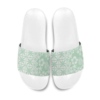 Pastel Green Kahili Quilt Hawaii Slide Sandals Tropical Flower Seamless Half Style