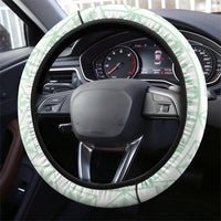 Pastel Green Kahili Quilt Hawaii Steering Wheel Cover Tropical Flower Seamless Half Style