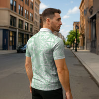 Pastel Green Kahili Quilt Hawaii Zipper Polo Shirt Tropical Flower Seamless Half Style