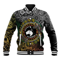 Personalised Australia And Vanuatu Baseball Jacket Aboriginal Lizard Polynesia Ni-Van Pig Tusk LT14 Unisex Black - Polynesian Pride