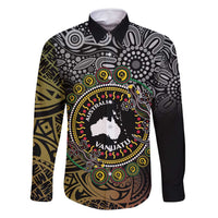 Personalised Australia And Vanuatu Family Matching Mermaid Dress and Hawaiian Shirt Aboriginal Lizard Polynesia Ni-Van Pig Tusk LT14 Dad's Shirt - Long Sleeve Black - Polynesian Pride