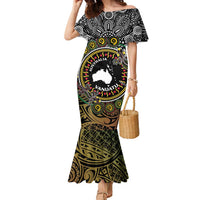Personalised Australia And Vanuatu Family Matching Mermaid Dress and Hawaiian Shirt Aboriginal Lizard Polynesia Ni-Van Pig Tusk LT14 Mom's Dress Black - Polynesian Pride