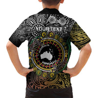 Personalised Australia And Vanuatu Family Matching Short Sleeve Bodycon Dress and Hawaiian Shirt Aboriginal Lizard Polynesia Ni-Van Pig Tusk LT14 - Polynesian Pride