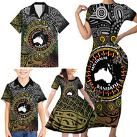 Personalised Australia And Vanuatu Family Matching Short Sleeve Bodycon Dress and Hawaiian Shirt Aboriginal Lizard Polynesia Ni-Van Pig Tusk LT14 - Polynesian Pride