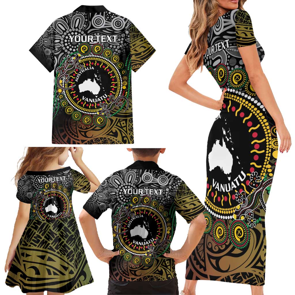 Personalised Australia And Vanuatu Family Matching Short Sleeve Bodycon Dress and Hawaiian Shirt Aboriginal Lizard Polynesia Ni-Van Pig Tusk LT14 - Polynesian Pride