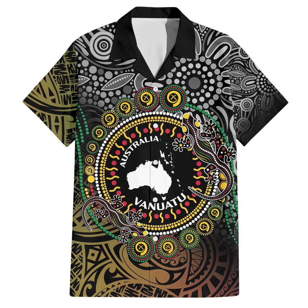 Personalised Australia And Vanuatu Family Matching Short Sleeve Bodycon Dress and Hawaiian Shirt Aboriginal Lizard Polynesia Ni-Van Pig Tusk LT14 Dad's Shirt - Short Sleeve Black - Polynesian Pride