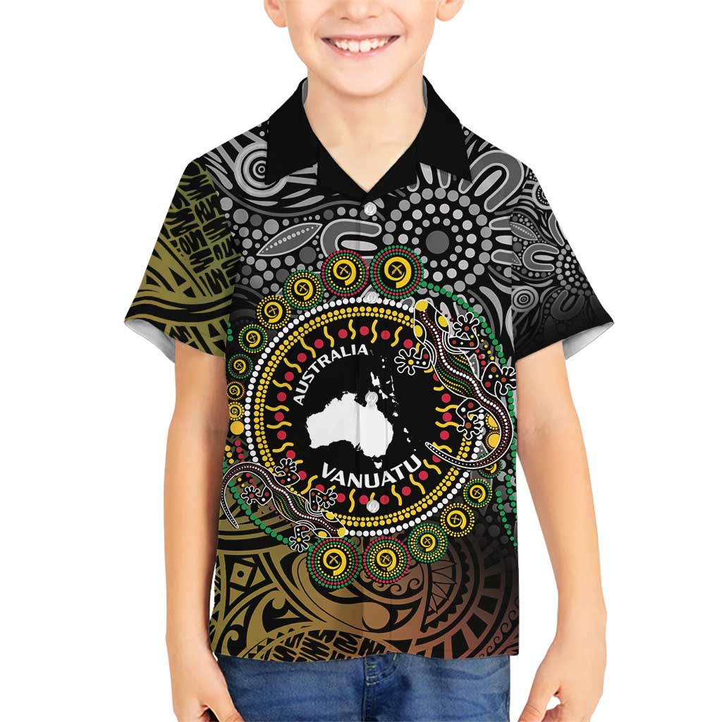 Personalised Australia And Vanuatu Family Matching Tank Maxi Dress and Hawaiian Shirt Aboriginal Lizard Polynesia Ni-Van Pig Tusk