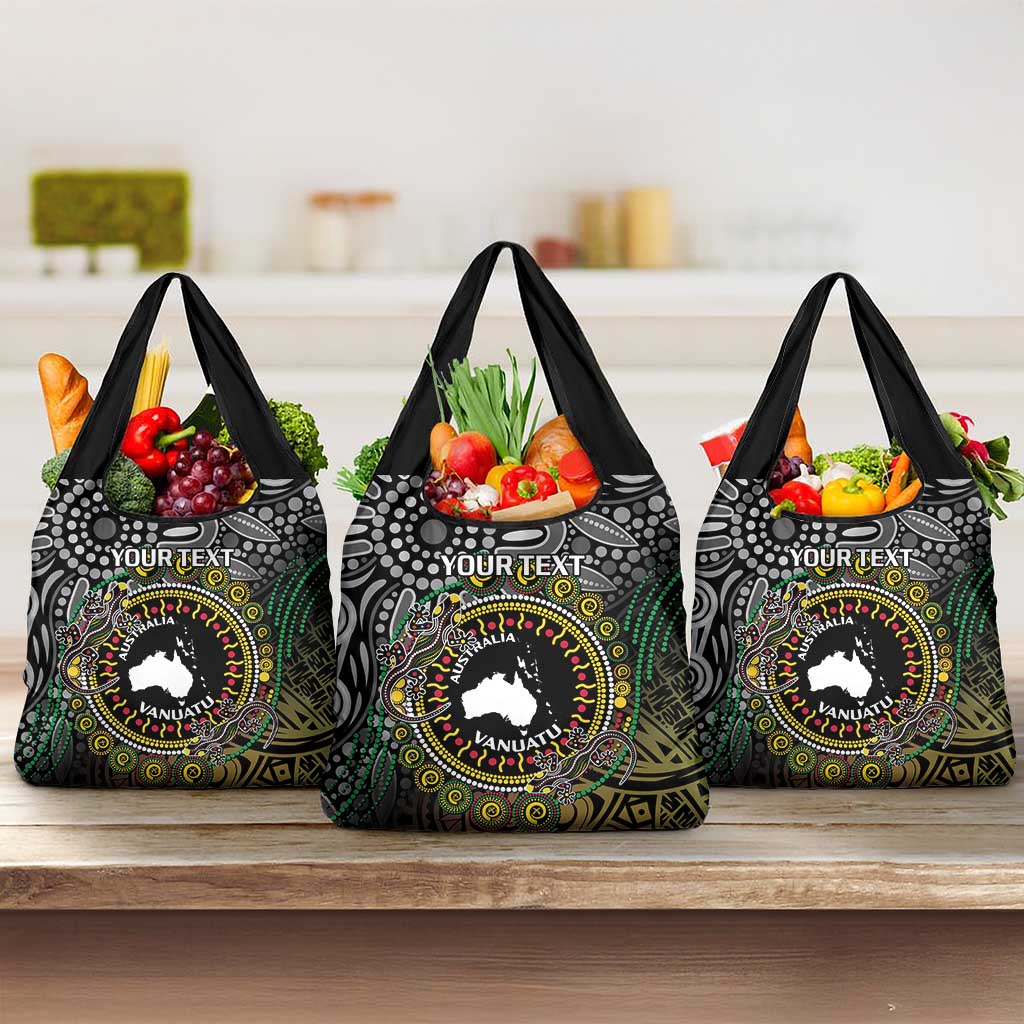 Personalised Australia And Vanuatu Grocery Bag Aboriginal Lizard Polynesia Ni-Van Pig Tusk