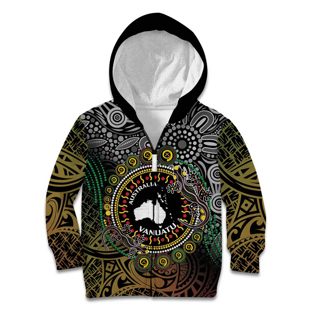 Personalised Australia And Vanuatu Kid Hoodie Aboriginal Lizard Polynesia Ni-Van Pig Tusk
