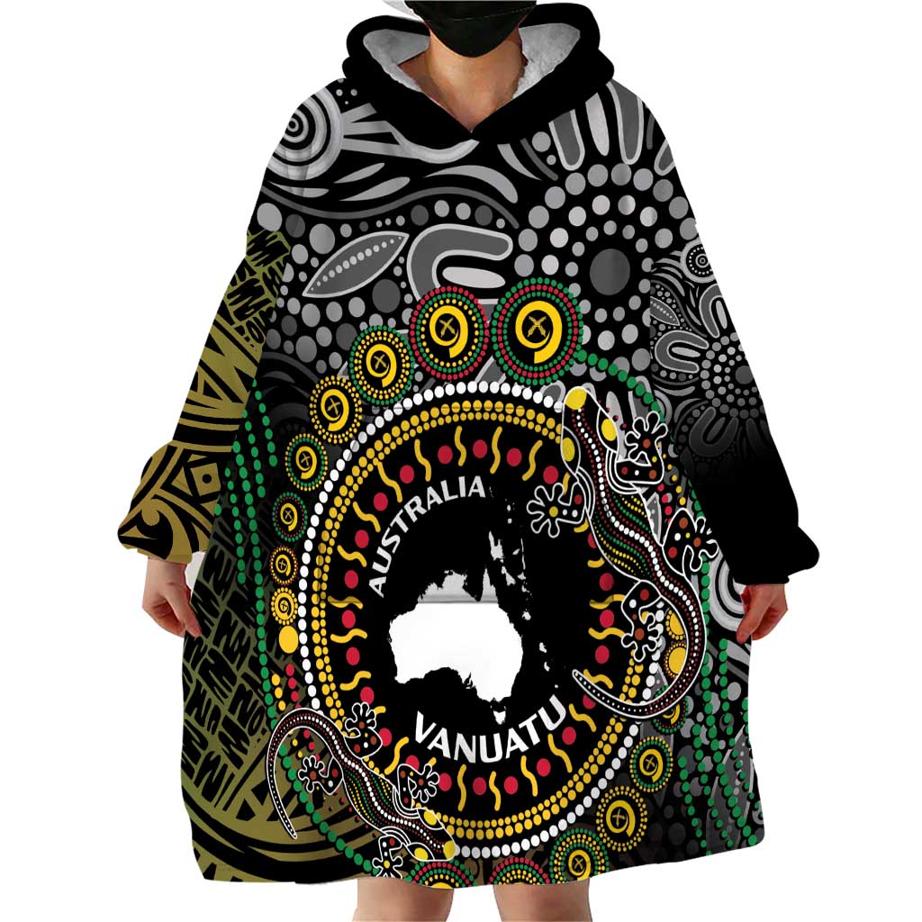 Personalised Australia And Vanuatu Wearable Blanket Hoodie Aboriginal Lizard Polynesia Ni-Van Pig Tusk
