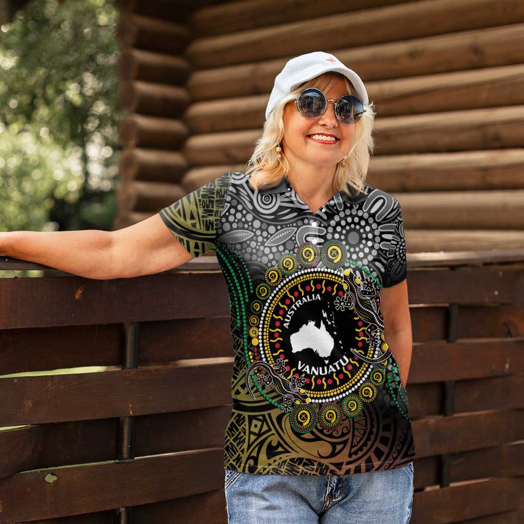 Personalised Australia And Vanuatu Women Polo Shirt Aboriginal Lizard Polynesia Ni-Van Pig Tusk
