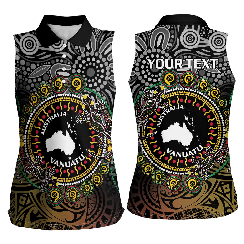Personalised Australia And Vanuatu Women Sleeveless Polo Shirt Aboriginal Lizard Polynesia Ni-Van Pig Tusk