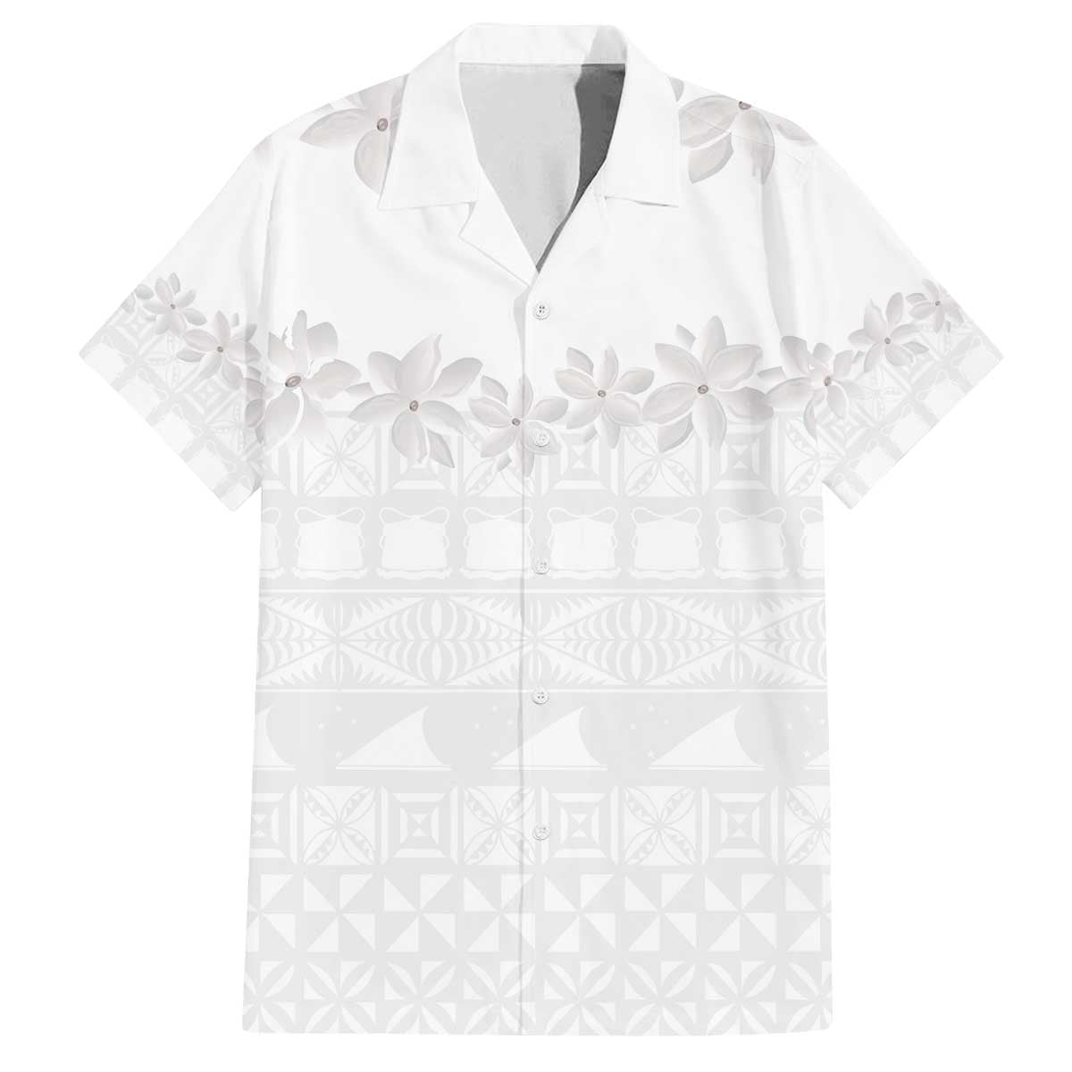 Tokelau White Sunday Family Matching Off The Shoulder Long Sleeve Dress and Hawaiian Shirt Polynesian Pattern Gardenia Thunbergia