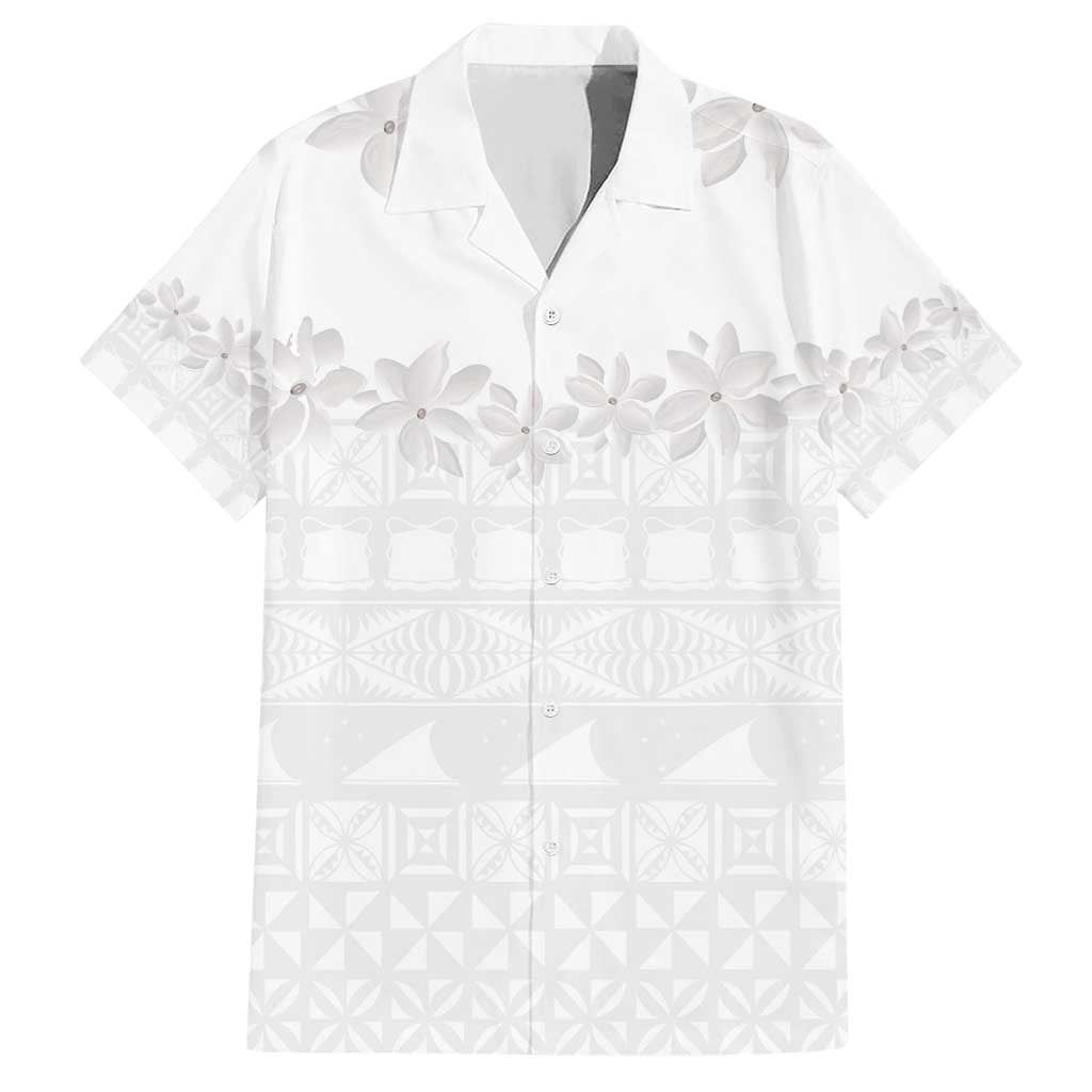 Tokelau White Sunday Family Matching Short Sleeve Bodycon Dress and Hawaiian Shirt Polynesian Pattern Gardenia Thunbergia