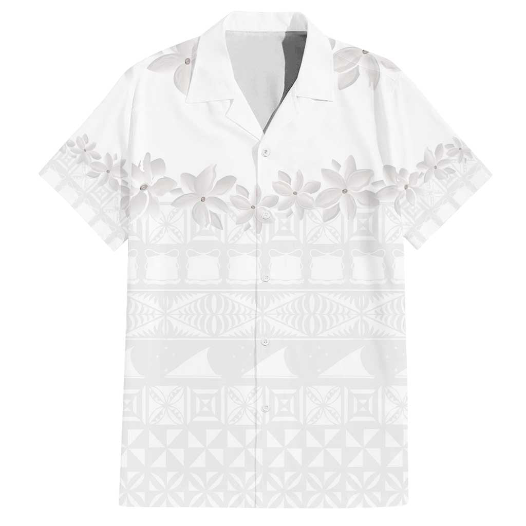 Tokelau White Sunday Family Matching Summer Maxi Dress and Hawaiian Shirt Polynesian Pattern Gardenia Thunbergia
