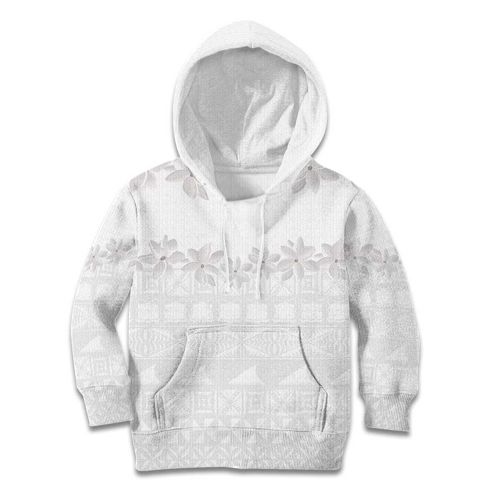 Tokelau White Sunday Kid Hoodie Polynesian Pattern Gardenia Thunbergia