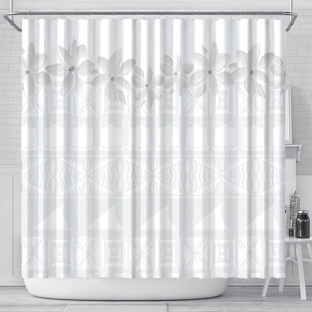Tokelau White Sunday Shower Curtain Polynesian Pattern Gardenia Thunbergia
