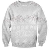 Tokelau White Sunday Sweatshirt Polynesian Pattern Gardenia Thunbergia