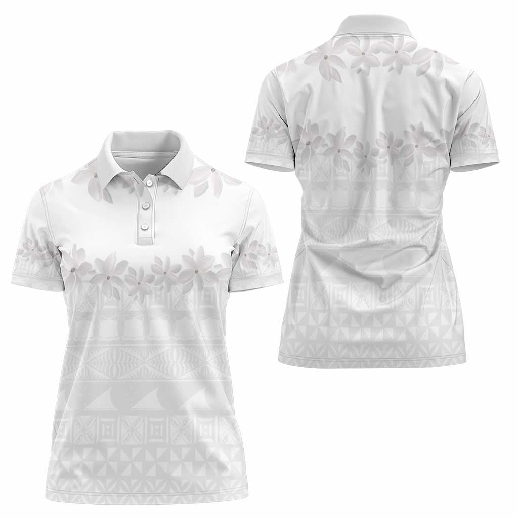 Tokelau White Sunday Women Polo Shirt Polynesian Pattern Gardenia Thunbergia