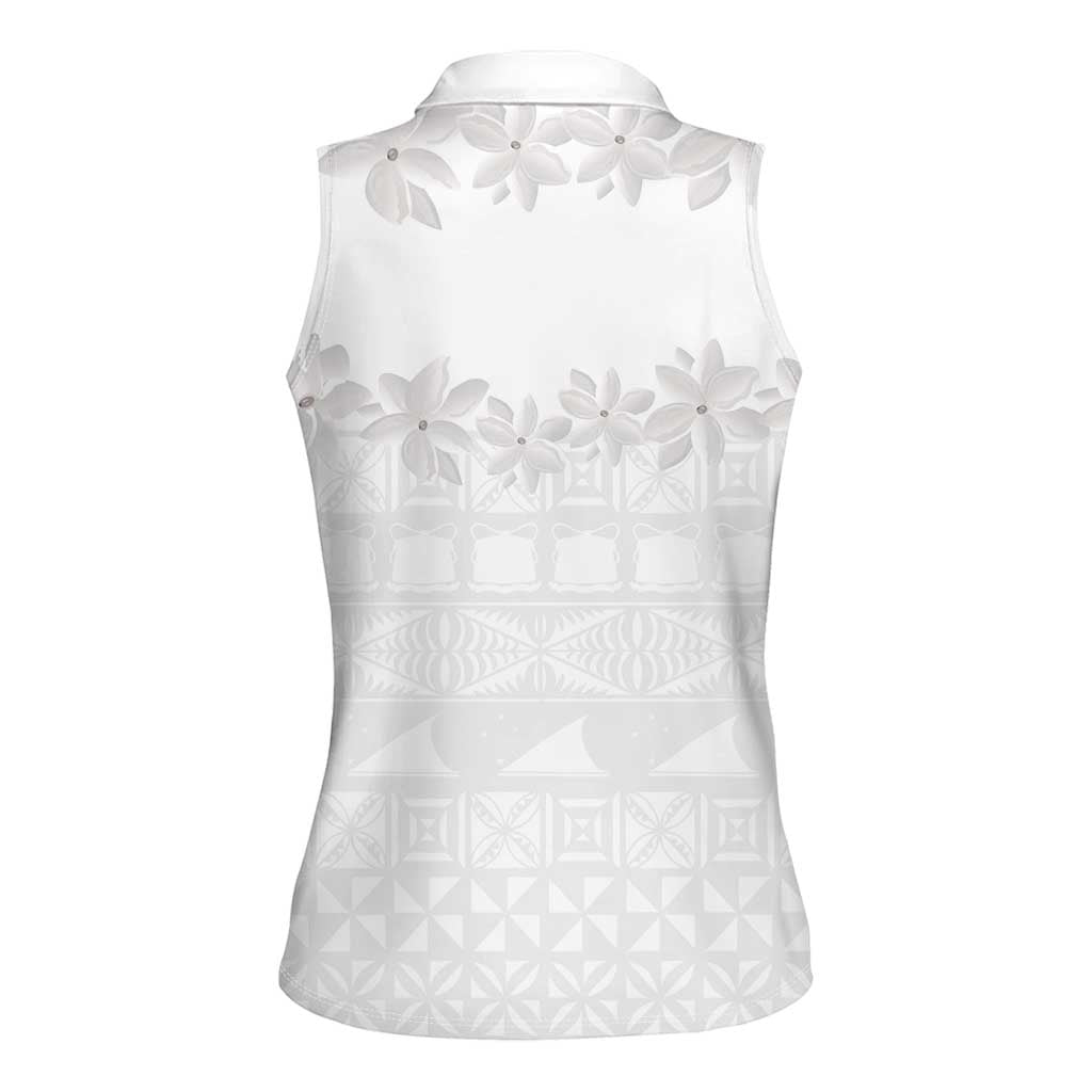 Tokelau White Sunday Women Sleeveless Polo Shirt Polynesian Pattern Gardenia Thunbergia