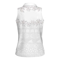 Tokelau White Sunday Women Sleeveless Polo Shirt Polynesian Pattern Gardenia Thunbergia