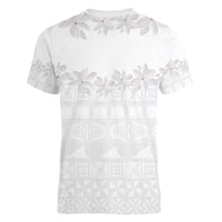 Tokelau White Sunday Women V-Neck T-Shirt Polynesian Pattern Gardenia Thunbergia
