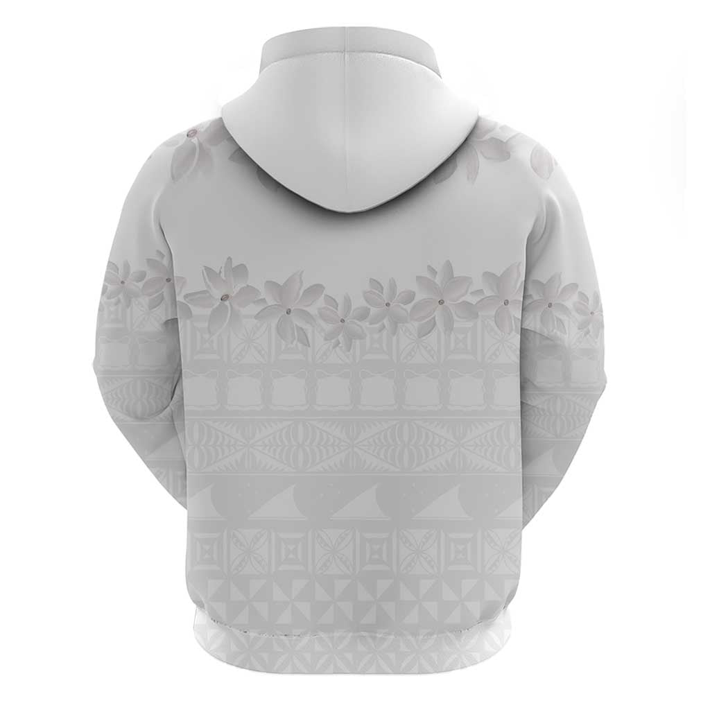 Tokelau White Sunday Zip Hoodie Polynesian Pattern Gardenia Thunbergia