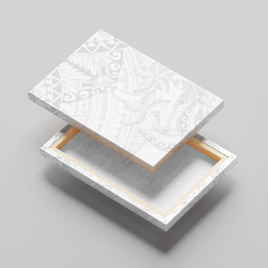 American Samoa White Sunday Canvas Wall Art Lotu Tamaiti Plumeria With Samoan Pattern